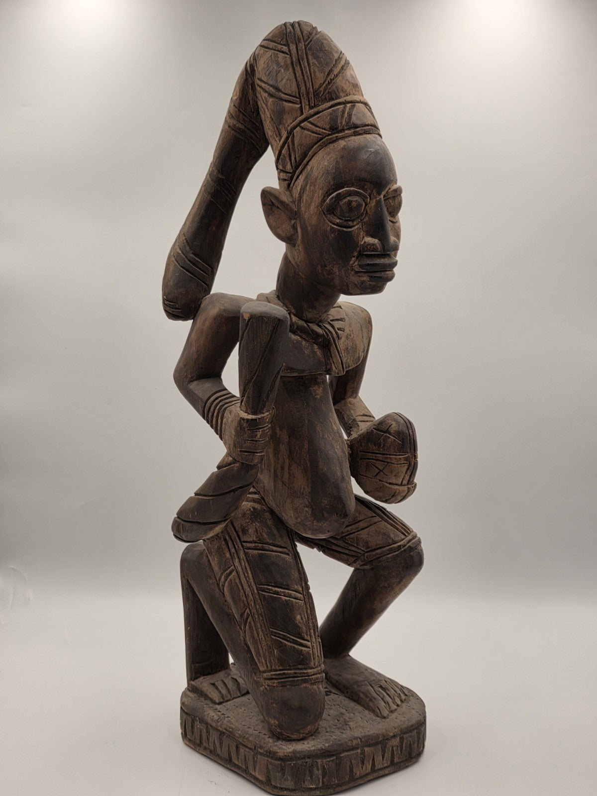 Rare Antique XL 26 In Yoruba African Wood Pregnant Lady Tribal Sculpture Nigeria