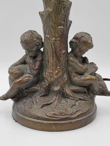 Vintage Table Lamp Base Metal Cherubs Victorian Art Nouveau Shabby Chic. Works.