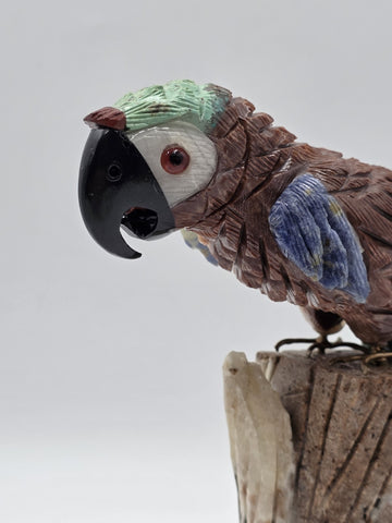 Vintage Hand Carved Macaw Bird Sculpture Rock Agate Crystal Stone Mineral Stone
