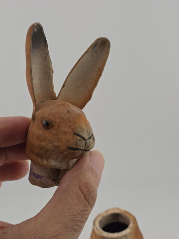Antique C1890 German Paper Mache Folk Art Composition Rabbit Candy Container