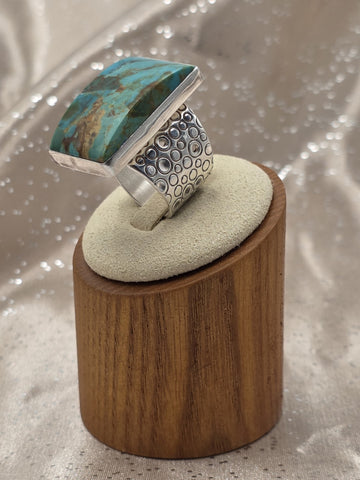 Large Natural Turquoise Sterling Silver Modern Statement Ring Wide Band Size 8.5