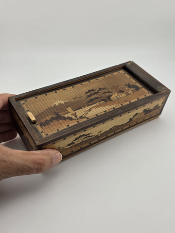 Vintage Japan Traditional Sliding Lid Box Rolltop Trinket Rectangular Wooden Box
