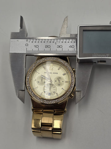 Michael Kors MK5386 Gold Tone Crystal Bezel Chronograph Watch 43mm Date