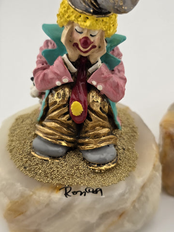 Vintage Set Of 3 Small Ron Lee 24k Gold Plated Clown Figurines 1980's Signed.