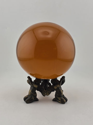 Vintage Amber Glass Crystal Ball Sphere w/ Brass Cherub Putti Base 4” Inch Dia.