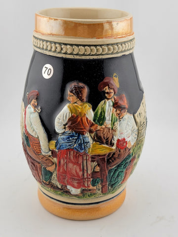 Lot Of 2 Vintage Hand Painted Ceramic West German Beer Stein. Bavaria Scene.