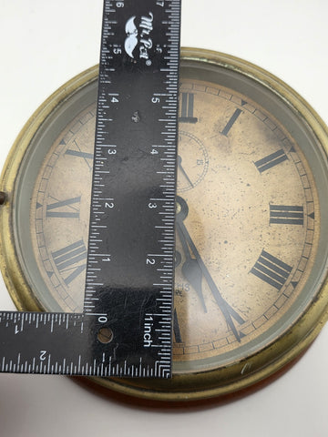 Antique Smiths Empire WWII Brass Marine Bulkhead Clock England Roman Dial. Works
