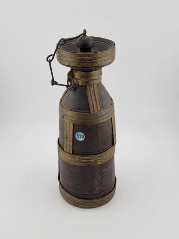 ANTIQUE TRIBAL ART JUG CANTEEN WOOD METAL AFRICA ETHIOPIA OROMO PEOPLE