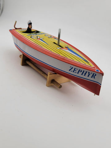Vintage 1996 Schylling Tin SpeedBoat Zephyr Wind Up Toy LIMITED EDITION. Working