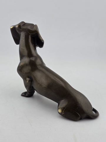 Antique Miniature Bronze Dachshund Sculpture Vintage Dog Figurine Paper Weight