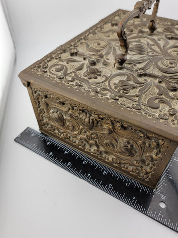 Antique Victorian Renaissance 1880 German Brass Repousse Jewelry Casket/ Trinket