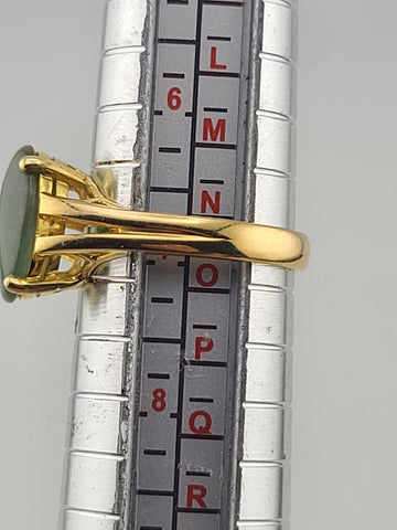 Vintage 14K Solid Gold Green Jade Cabochon Ring Elegant Open Gallery 4.9g