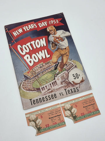 1953 Cotton Bowl Program &2 Ticket Stubs Tennessee Volunteers vs Texas Longhorns