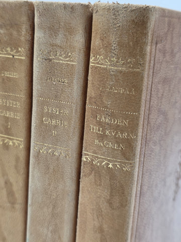 Set Of 4 Vintage Swedish Leather Bound Literature Dreiser Sister Carrie Books