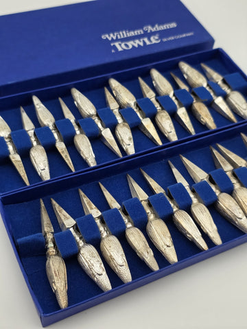 Towle Italy Figural Corn Cob Holders Set 24 Silverplate Original Box