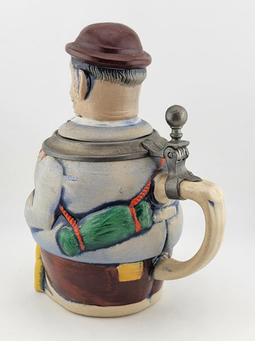 Rare Antique Westerwald Figuren-Bierkrug Lidded Beer stein Hikers With Grain