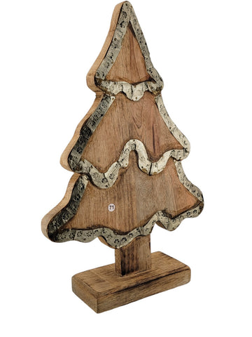 Vintage Table Top Wood Carved Christmas Tree. Solid Wood. 15 In Tall X 10In Wide