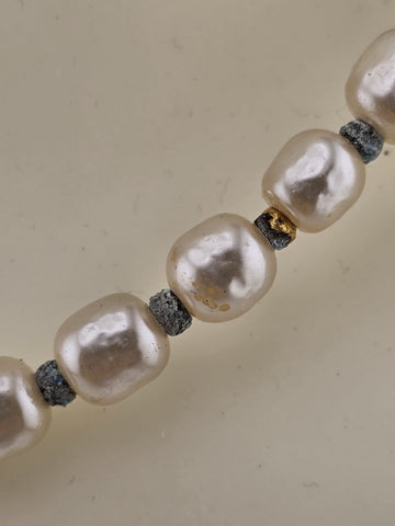 Vintage 1950's Miriam Haskell Glass Pearl Necklace/ Chocker Rhinestone Pendant