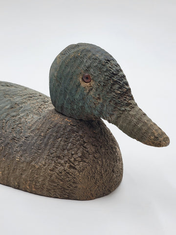 Antique C 1940s hand carved wood Folk Art swivel head drake duck decoy sculpture