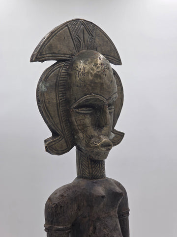 23" Antique Suku Congo Fertility Figure Wood Carving w/ Copper Wrap 1940s