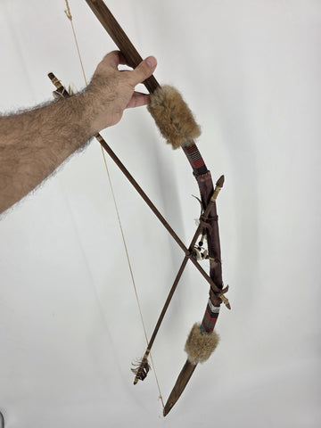 Rare Vintage Native American Bow & Arrows Tribe w/Fur & Leather 44” Long.