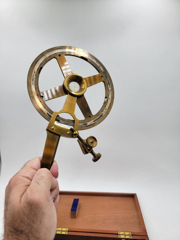 Rare 6" single arm protractor by Tamaya, Japan W Original Wooden Case & 12x Loop