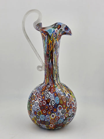 Vtg Fratelli Toso Murano Millefiori Art Glass Vase Pitcher Colorful Floral Italy
