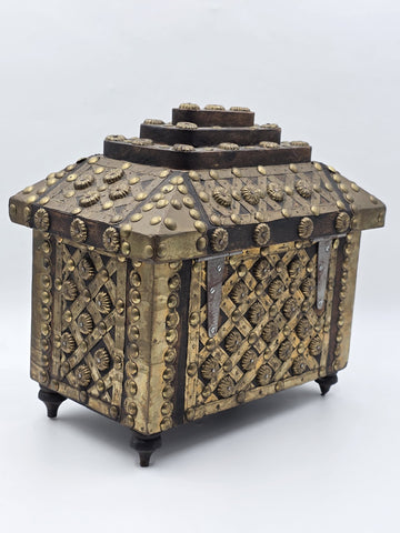 Rare Antique Moroccan Moorish Brass Studded Jewelry Chest Box Islamic Decor