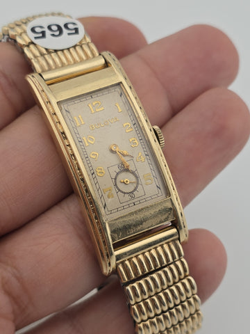 Antique 1940's Bulova 10K GF Curved Tank Art Deco Manual Wind Watch Serviced