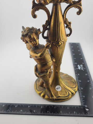 Antique 19th C Art Nouveau Figural Cherub Clock Gilt Spelter French Runs. Read.