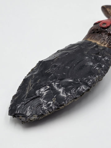 RARE VINTAGE Aztec Mayan Axe Spearhead Folk Art Sacrificial Obsidian Rain Stick