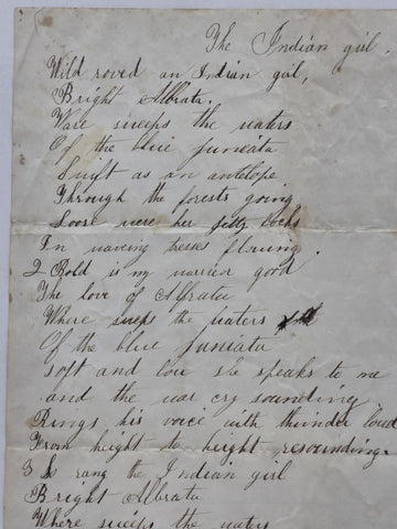 Rare OOAK 1847 Handwritten Poem “The Indian Girl” Signed Salisbury Massachusetts