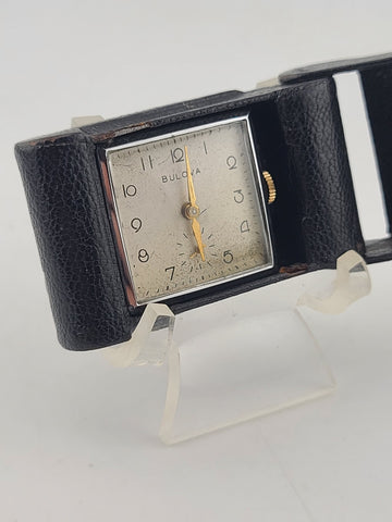 Antique Bulova 10AE In 1937 German Weppler Case Miniature Travel Clock. Works.