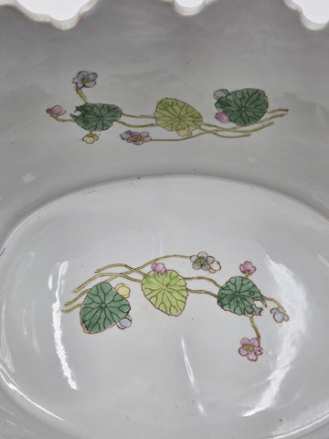 Chinese Export Porcelain Jardiniere C 1920 European Harbor Scene Gilt Cachepot