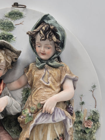 Antique German Bisque 3D Wall Plaque Framed High Relief Germany Children.