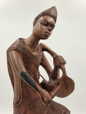 Rare Vintage African Yoruba Style Hand Carved Wood Drummer Figure 22" Tribal Art