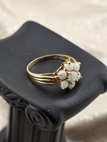 Private: Antique 10K Solid Gold Natural Opal Cluster Ring Floral Estate Size.