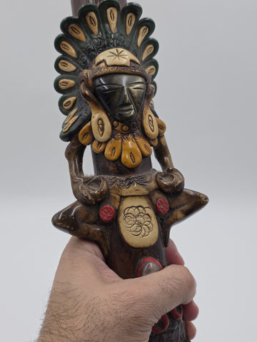 RARE VINTAGE Aztec Mayan Axe Spearhead Folk Art Sacrificial Obsidian Rain Stick