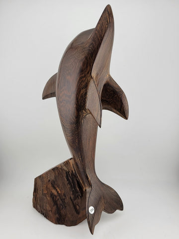 Vintage Ironwood Hand Carved Wood Dolphin Sculpture 13 Inches Tall Retro Deco