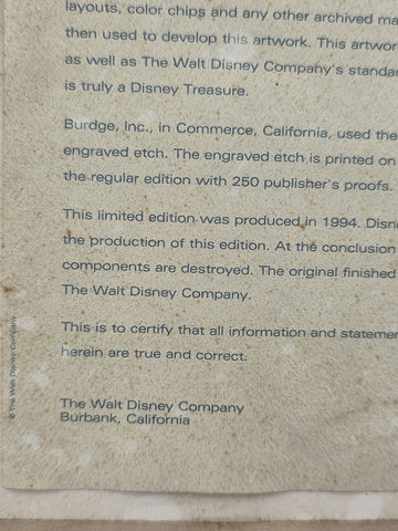 Rare Disney Treasures "Brave Little Tailor" Mickey Serigraph Etching Framed COA.