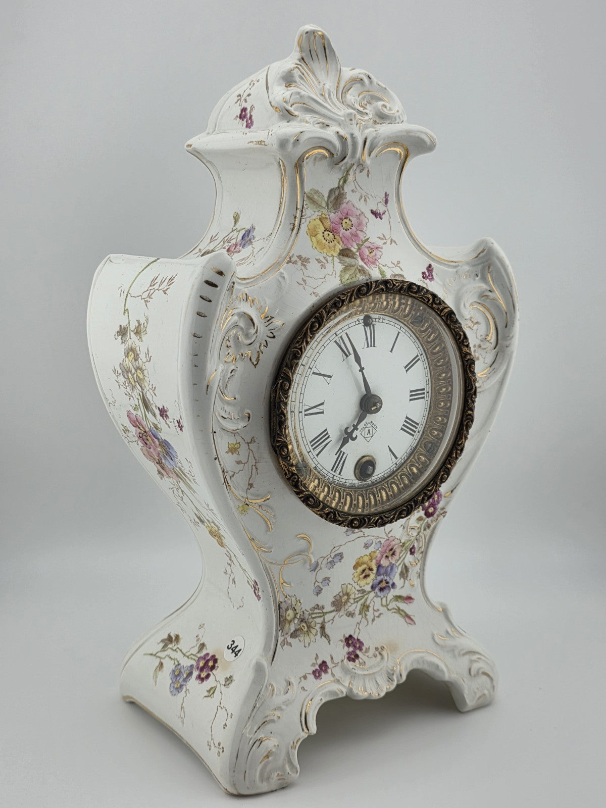 Antique 19th C Ansonia Royal Bonn China Porcelain Floral Shelf Clock Great Cond.