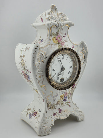 Antique 19th C Ansonia Royal Bonn China Porcelain Floral Shelf Clock Great Cond.