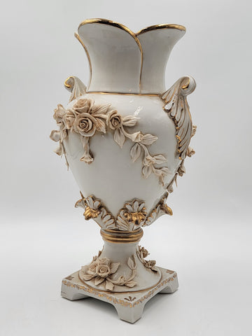 Antique OOAK Mid Century Ornate Hand Made Capodimonte Italy Large Vase No Chips
