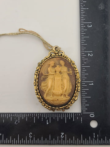 Rare Antique 19th C Victorian Glass Cameo Locket & Hair Pin Gilt Brass Classical