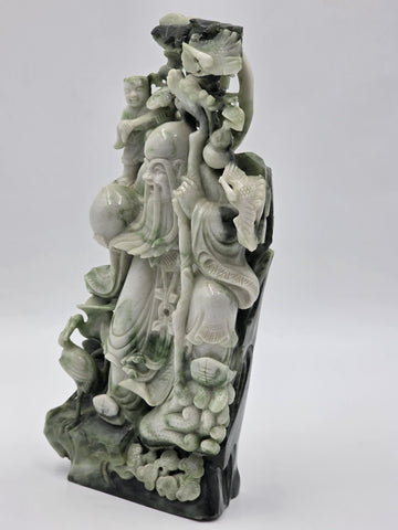 Chinese Hand Carved Natural Jadeite Jade Shou Xing Longevity Immortal Statue 12"