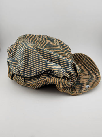 Rare Antique Original Collectible Striped Railroad Engineer Hat Cap Workwear.