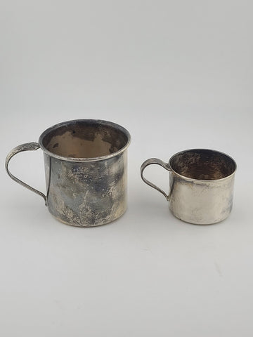 Pair Of Antique 19th C Victorian Sterling Silver Baby Cups 95g Christening Mugs