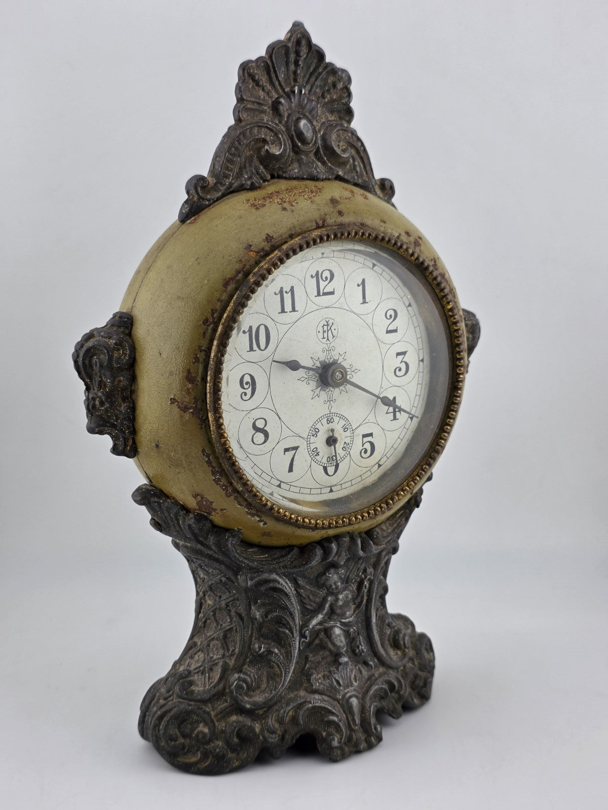 Antique F. Kroeber Metal Mantel Alarm  Clock c.1893 Ornate Victorian Windup Read