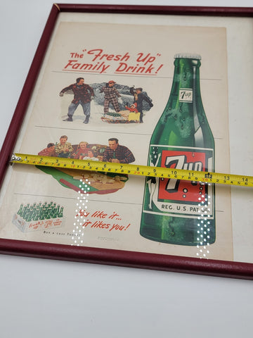 Original Frame Vintage 1949 Seven Up Soda Family Drink Winter Advertising Poster