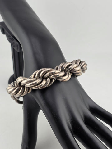 Antique Heavy 121g Sterling Silver 925 Chunky Rope Link Bracelet Toggle Clasp.